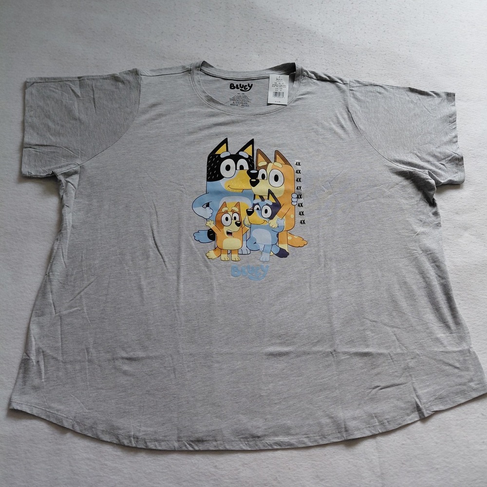 Bluey Graphic Tee Womens Plus 4X Family Characters Bingo Gray Kohls Shirt NWT
